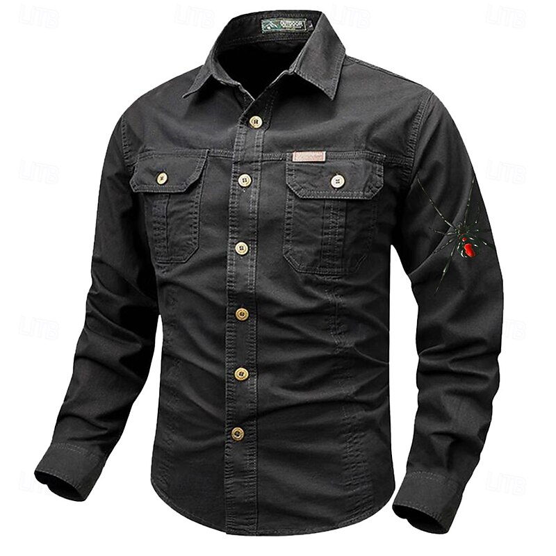 Men's Animal Spider Work Shirt Western Shirt Cargo Shirt Long Sleeve Vintage Western Casual Sports & Outdoor Going out Winter Spring &  Fall Turndown Print Black White Army Green Red Blue