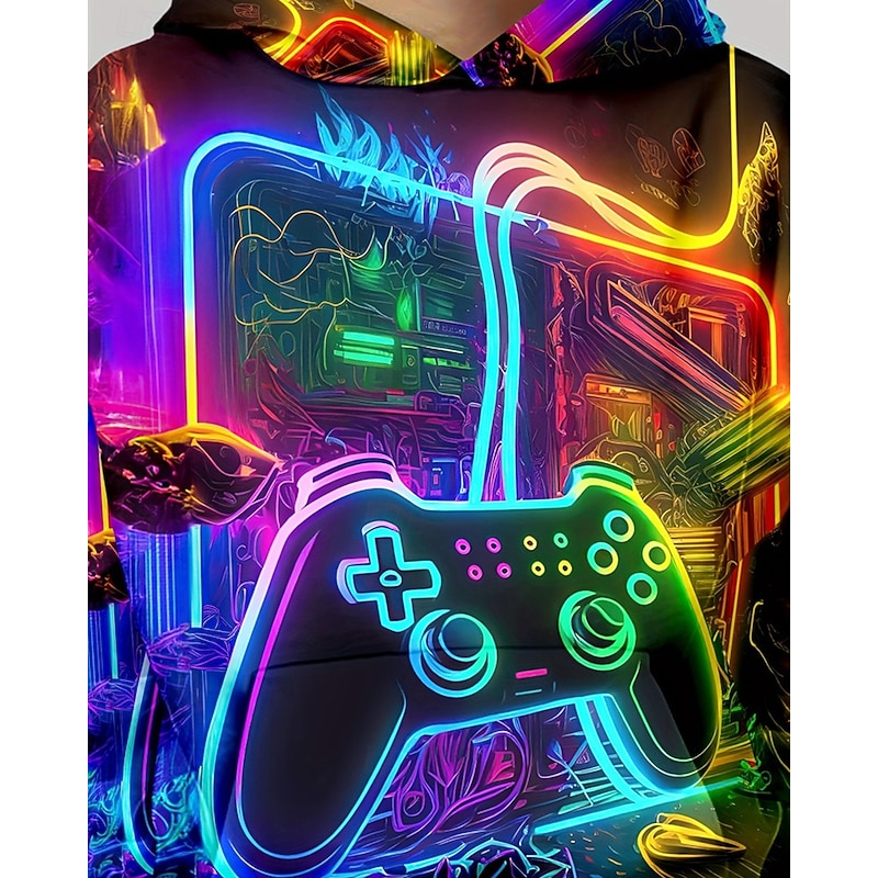 Boys 3D Graphic Game Hoodie Long Sleeve Spring Fall Fashion Streetwear Kids 4-12 Years Hooded Outdoor Casual Daily Regular Fit4