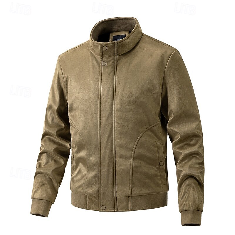 Men's Fleece Jacket Polar Fleece Faux Suede Jacket Home Office Windbreaker Pocket Winter Spring &  Fall Color Block Vintage Classic Style Regular Black Navy Blue Khaki Army Green Jacket2