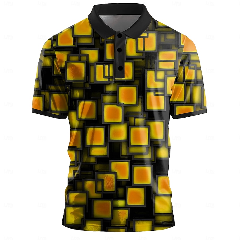 Men's Graphic Golf Shirt Short Sleeve Polo Shirts Collared Shirts Casual Vacation Wear Rave Wear Party Outfits Buttons 3D Print Summer Black Yellow Red2