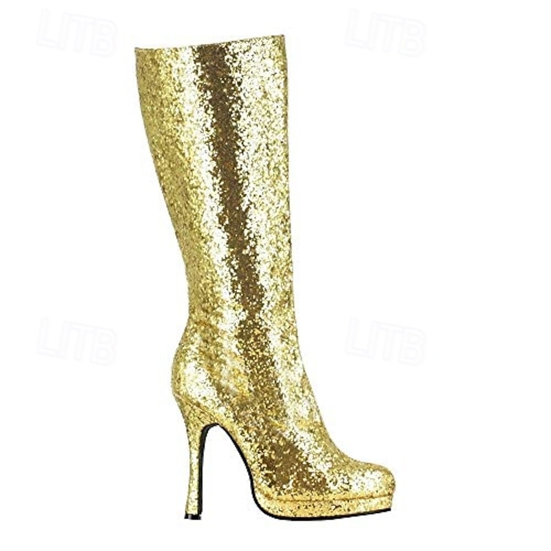 Metallic Sparkle 1980s Shoes Knee High Boots High Heel Sequins Fancy Dress Women's Carnival Costume Carnival Party Club Pride Parade Adults' Shoes4