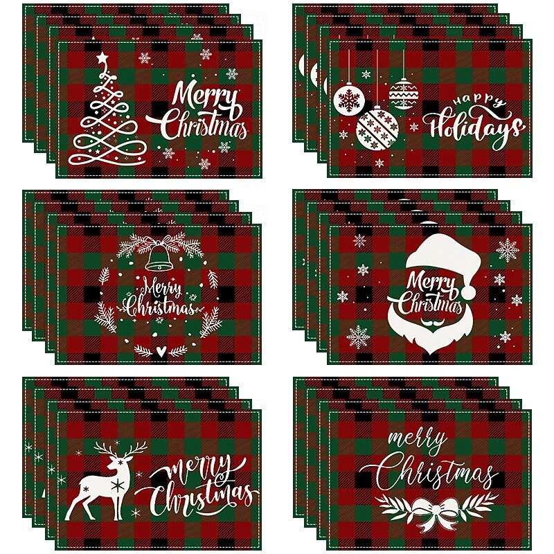 4 pcs Christmas Linen Placemats, Winter Santa Claus Letter Printed Table Mat, Christmas Restaurant White Linen Placemats, Living Room Dining Table Decoration, Insulated Table Mat3
