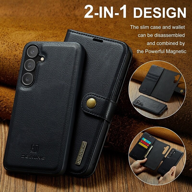 Phone Case For S25 S24 S24 FE S23 S22 S21 Ultra Plus A55 5G A35 5G A15 A14 Back Cover with Stand Holder Detachable Magnetic Retro TPU PU Leather3