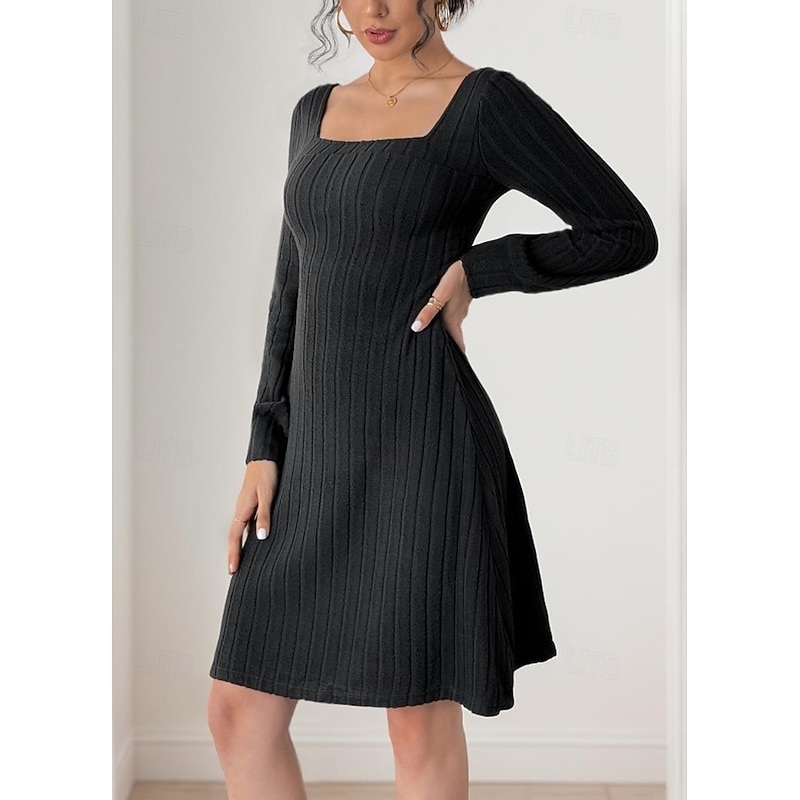 Women's Mini Dress Black Dress Cocktail Dress Formal Dress Elegant Daily Loose Fit Plain Long Sleeve Crew Neck Black Spring Fall Winter4