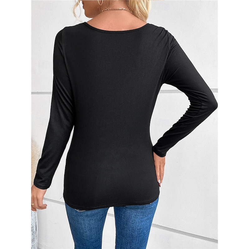 Women's Shirt Sequin Sparkly Party Solid Color Basic Casual Long Sleeve Crew Neck Regular Tops Daily Patchwork Black Wine Green Fall Winter2