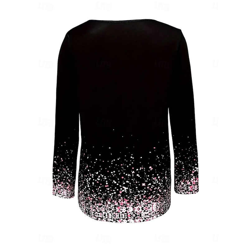 Women's T Shirt Long Sleeve Top Glitter Snowflake Crew Neck Sparkle Gradient Festive Winter Holiday Fashion Black Pink Shimmer Casual Comfort Stretch Fit Clothing Apparel2