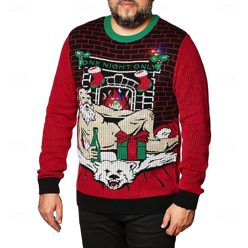 Ugly Christmas Sweater Men's Funny Sweaters Xmas Santa Claus Knitting Print Pullover Jumper Knitwear New Years Eve Sweater Outdoor Daily Vacation Long Sleeve Crewnecks
