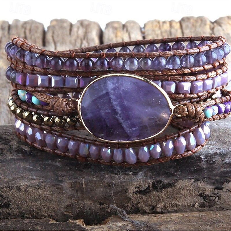 Adjustable Boho Stone Wrap Bracelet - Fashionable Bohemian Style with Authentic Natural Stones - Exquisite Handmade Jewelry for Multi-Layered Charm - Perfect Party Favors and Occasion Accessories3