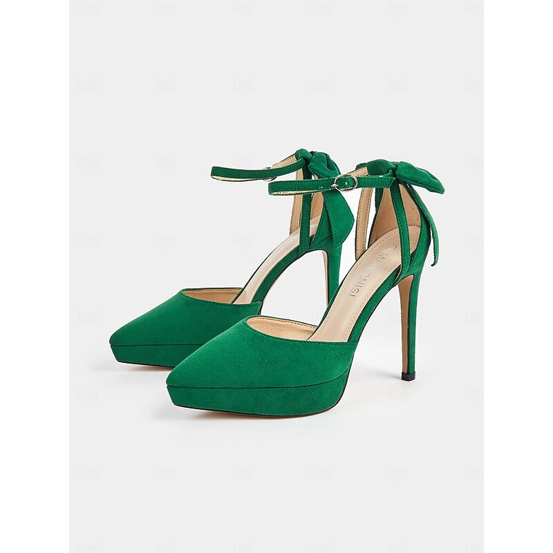 Elegant Women's Platform Stiletto Heels with Ankle Strap and Bow Accent - Perfect for Formal Events2