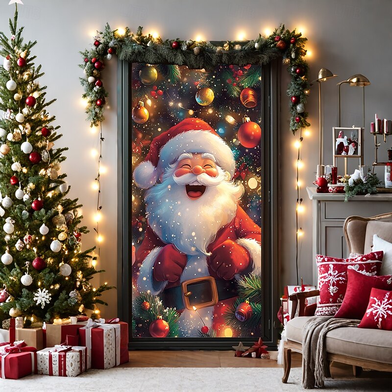 Christmas Door Decorations Door Covers Xmas Santa Door Tapestry Door Curtain Decoration Backdrop Indoor/Outdoor Door Banner for Front Door Farmhouse4