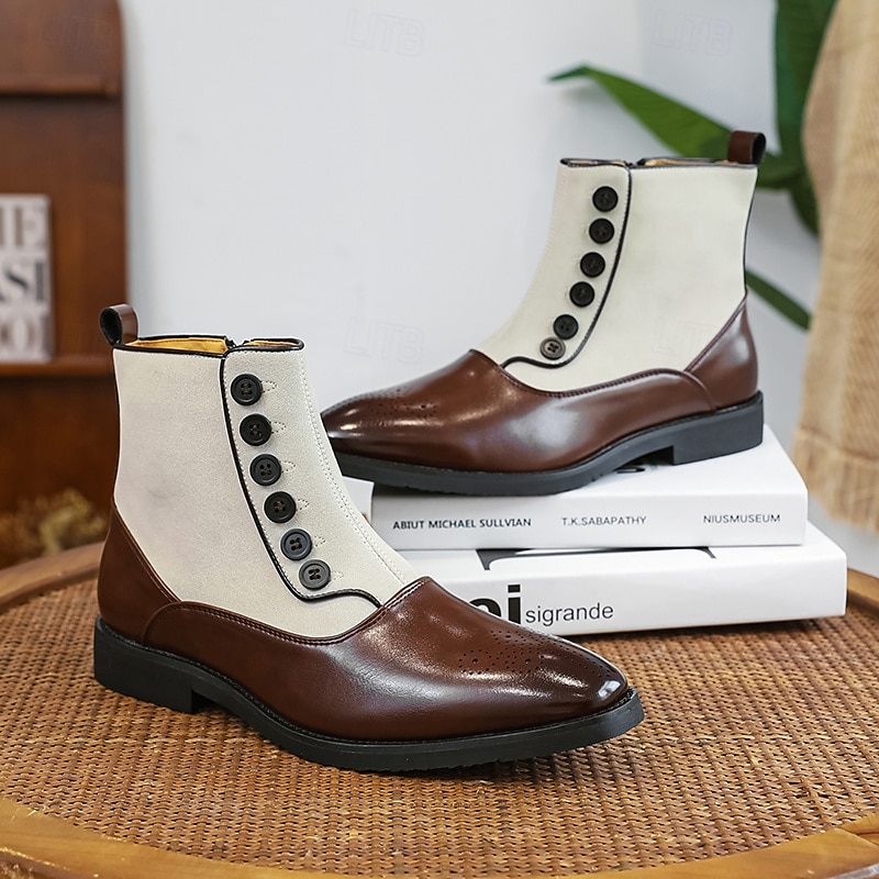 Men's Two-Tone Faux Leather Button Boots – Vintage Victorian Style Ankle Boots for Formal and Casual Occasions4