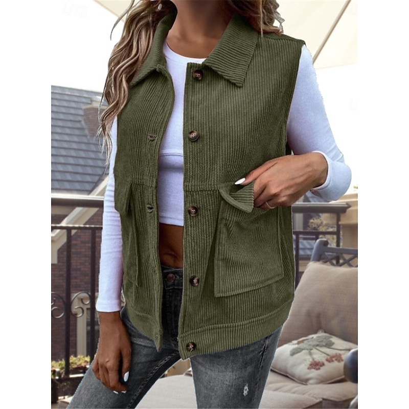 Women's Vest Outdoor Street Daily Wear Fall Winter Regular Coat Regular Fit Thermal Warm Breathable Stylish Casual Jacket Sleeveless Solid Color with Pockets Army Green Khaki2