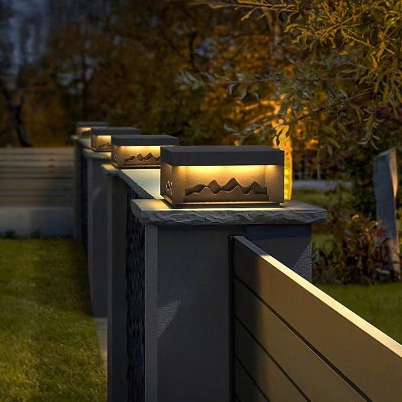 Column Post Lights Square Column Pillar Lamps Modern Black Fence Column Pedestal Light Exterior Waterproof Stainless Steel Gate Deck Stigma Lantern 110-240V 20W4