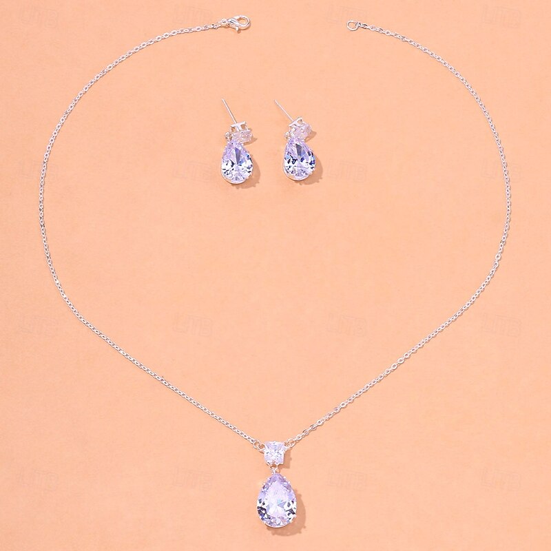 Elegant Teardrop Crystal Necklace and Earring Set – Sparkling Jewelry for Brides and Formal Occasions3
