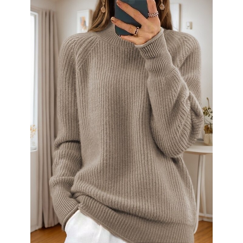 Women's Sweater Pullover Sweater Jumper Turtleneck Knit Knitted Raglan Sleeves Spring Fall Home Daily Holiday Daily Soft Long Sleeve Pure Color Yellow Pink 7