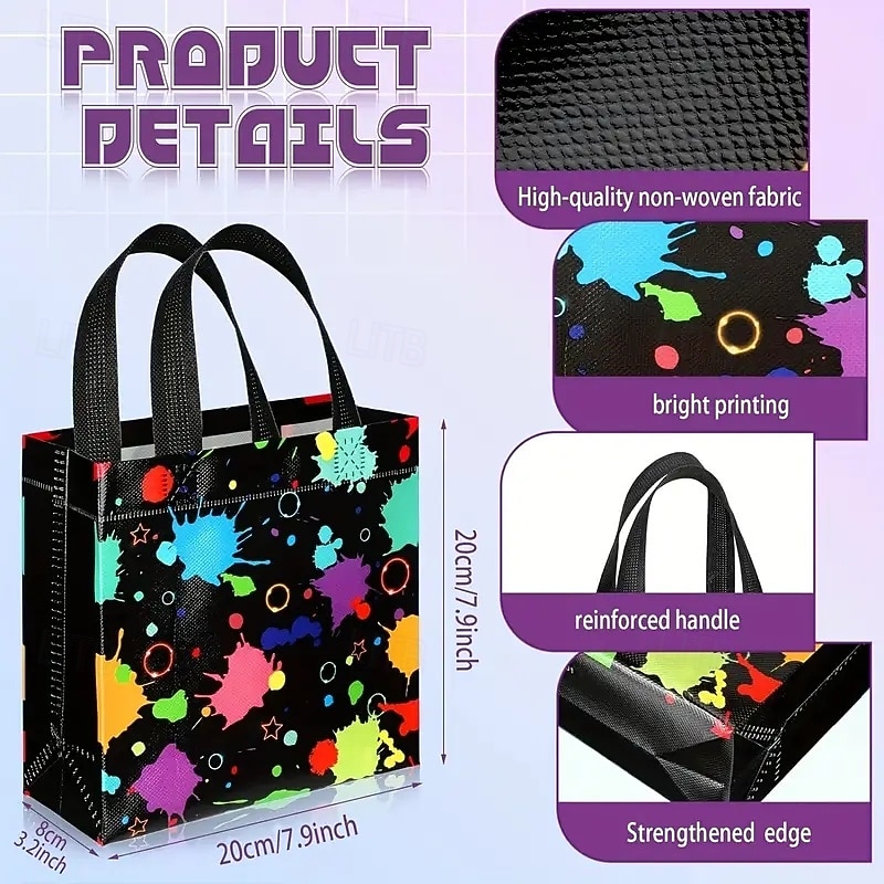 40-Pack Neon Glow Party Tote Bags with Handles Durable Non-Woven Fabric Reinforced Edges Goodie Bag Set for Celebrations and Events2