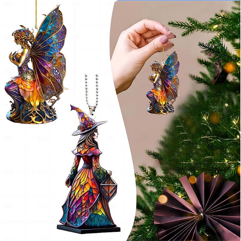 Christmas Ornament Acrylic 2D Flat Printed Keychain, Optional Acrylic Ornament and Car Rear View Mirror Accessories Memorial Gifts Pack