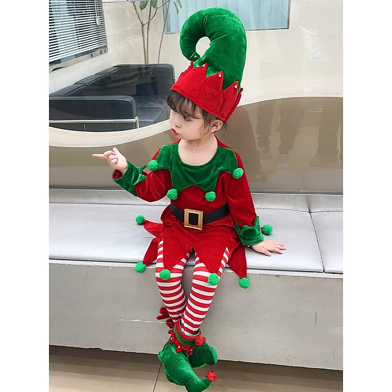 Elf Outfits Christmas Dress Elf Costume Cosplay Costumes Boys' Girls' Christmas Special Kid's Christmas Carnival Masquerade Christmas Party Top Pants Hat4