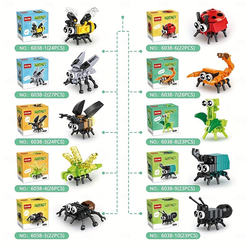 Insect Building Blocks Insect Model Different Little Insects Building Blocks Bee Ladybug Firefly Dragonfly Spider Toy For Boy/Girl Children's Toys Gifts Easter Gift Christmas Halloween Gift3