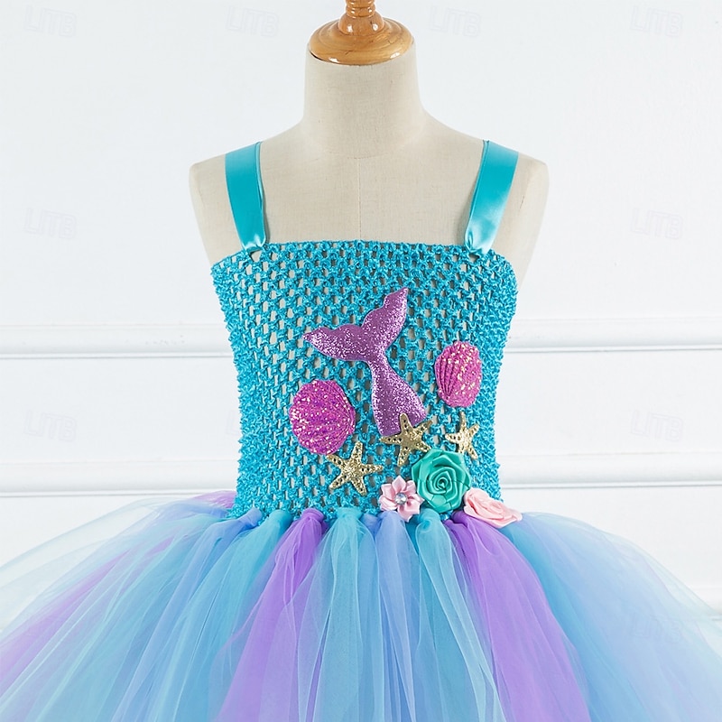Kids Girls' Cosplay Dress Party Dress Mermaid Sleeveless Performance Birthday Backless Patchwork Beautiful Sweet Polyester Maxi Party Dress Swing Dress A Line Dress Summer 4-12 Years Blue Sky Blue2