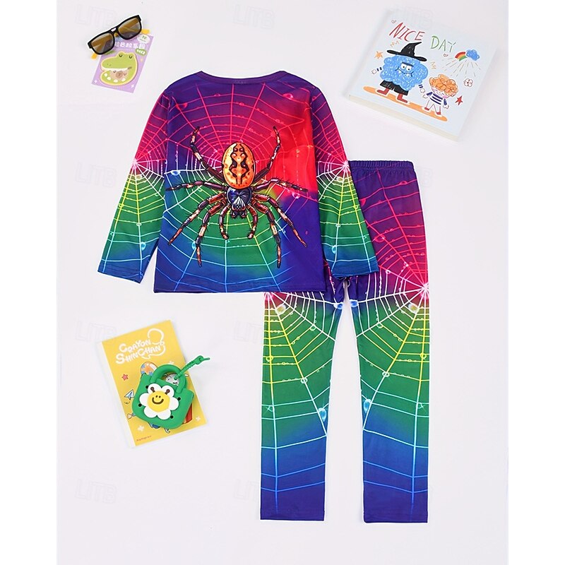 Boys 3D Graphic Spider Pajama Sets Tee & Pants Pajama Sets Long Sleeve 3D Print Fall Winter Active Basic Kids 4 years+ Crew Neck Home Daily Regular Fit4