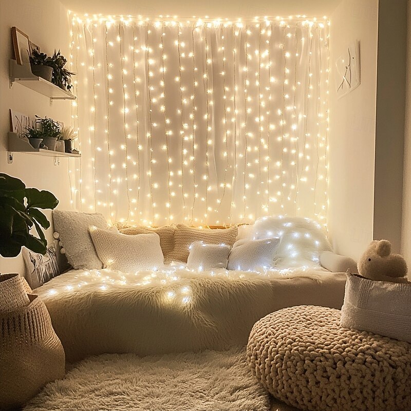 Elegant Wedding Party Reception LED Window Curtain String Lights – 3M/6M 600LEDs Twinkle Starfor Home & Garden Decor EU/US/AU/UK Plug2