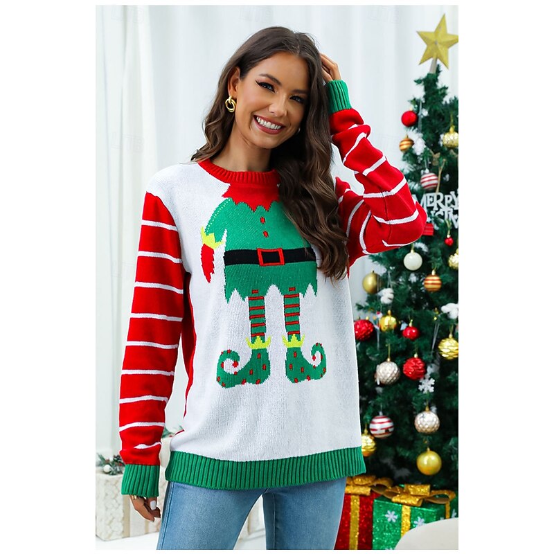 Elf Ugly Christmas Sweater Pullover Jumper Women's Christmas Novelty Funny Knitted Pattern Adults Christmas New Year Christmas Eve Christmas Party Top3