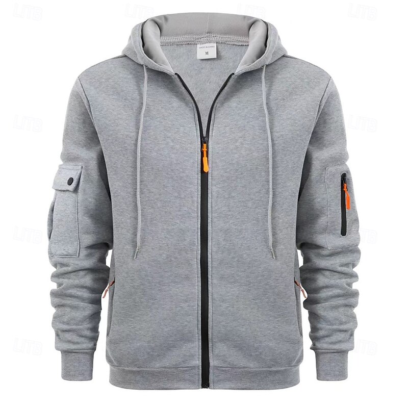 Men's Hoodie Zip Hoodie Sweatshirt Thick Hoodies Tactical Black Navy Blue Khaki Light Grey Dark Gray Hooded Plain Work Sports & Outdoor Casual Streetwear Basic Casual Spring &  Fall Cross-Seasons2