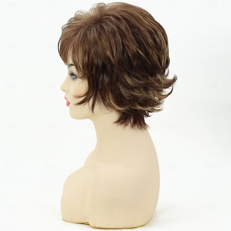Brown Wig Short Layered Pixie Cut Hair Wigs for Women Synthetic Cosplay Wig with Bangs Female Wig Custome Party2
