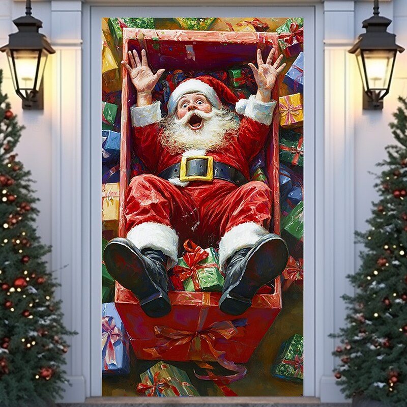 Christmas Door Decorations Door Covers Santa Claus Xmas Gifts Door Tapestry Door Curtain Decoration Backdrop Indoor/Outdoor Door Banner for Front Door Farmhouse