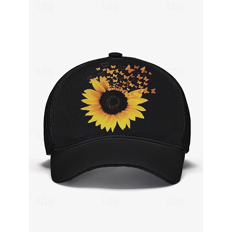 Women's Sunflower Baseball Cap with Butterfly Print - Casual Adjustable Hat for Outdoor Wear3