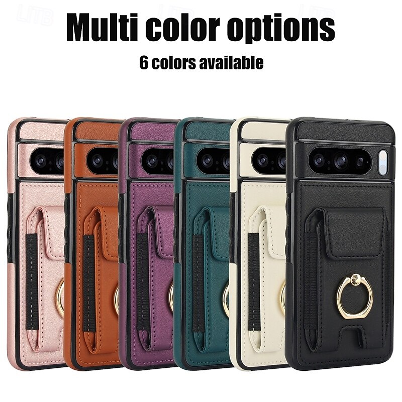 Phone Case For Pixel 9 Pro Pixel 9 Pro XL Pixel 8 Pro Pixel 8 Pixel 9 Back Cover Ring Holder Card Slot Shockproof Retro TPU PU Leather