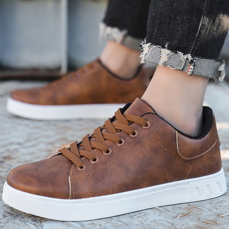 Men's Brown Casual Lace-Up Sneakers - Minimalist Design with White Sole, Everyday Comfort4