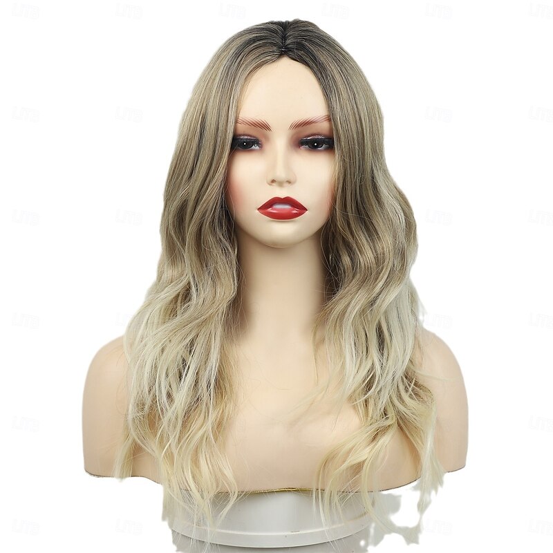 Synthetic Wig Wavy Asymmetrical Wig Long Blonde Synthetic Hair Women's Fashionable Design Soft Natural Blonde4