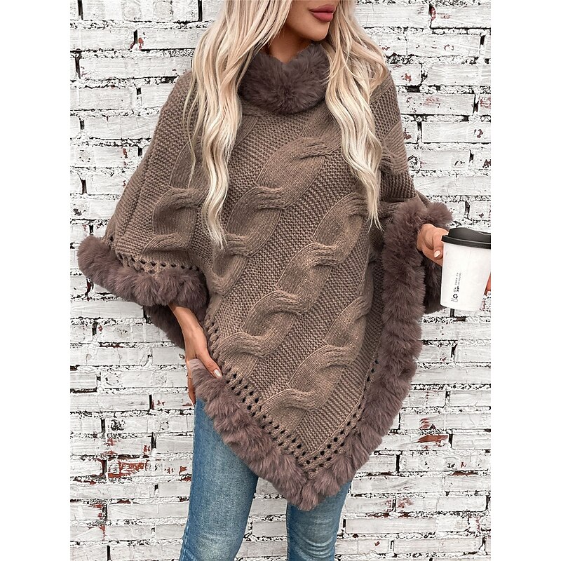 Women's Shrug Casual Soft Pure Color Ribbed Turtleneck Knitted Long Sleeve Regular Tops Knit Outdoor Daily Weekend Fuchsia Apricot Fall Winter4