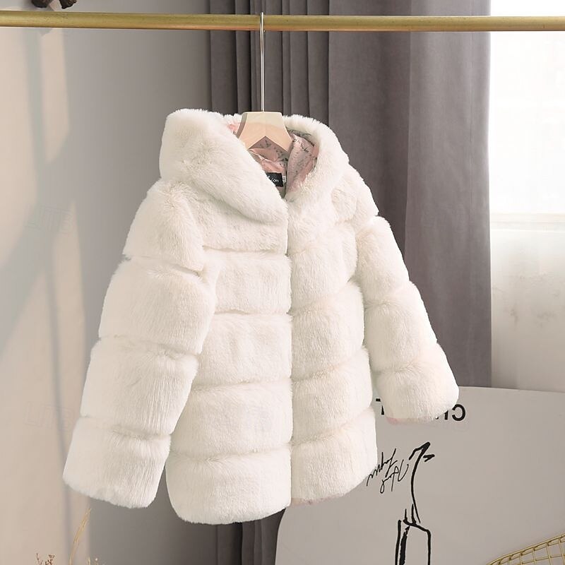 Kids Girls' Faux Fur Coat Solid Color Cute School Coat Outerwear 4 years+ Fall White Champagne Pink2