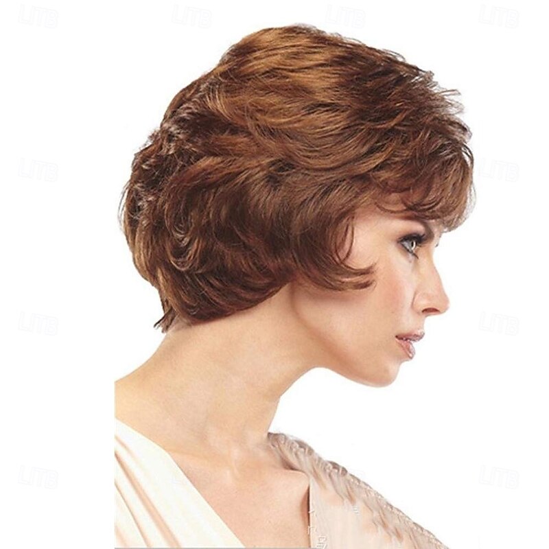 Short Brown Curly Wigs with Brown Pixie cut Wavy Wigs for White Women Layered Synthetic Full Wigs for Daily Party4
