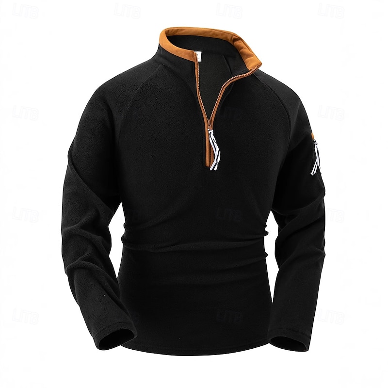 Men's Sweatshirt Polar Fleece Quarter Zip Sweatshirt Black Army Green Navy Blue Khaki Half Zip Plain Pocket Sports & Outdoor Daily Holiday Streetwear Cool Casual Spring &  Fall Clothing Apparel