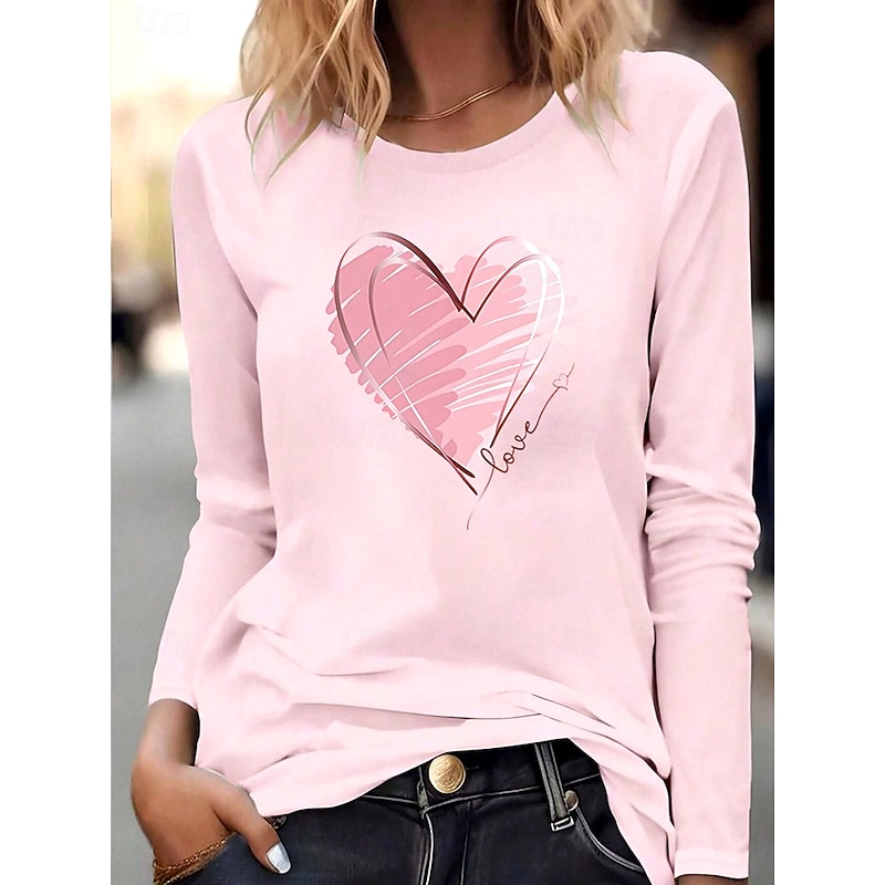 Valentine Women's Heart T Shirt Casual Heart Regular Tops Print Regular Fit Daily Pink Spring Fall Prefall