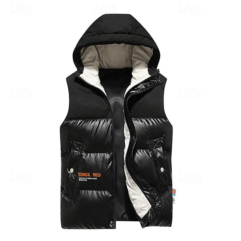 Men's Puffer Vest Vest Gilet Daily Date Vacation Fashion Casual Fall & Winter Pocket Polyester Warm Comfortable Color Block Zipper Hooded Regular Fit Silver Black Blue Vest
