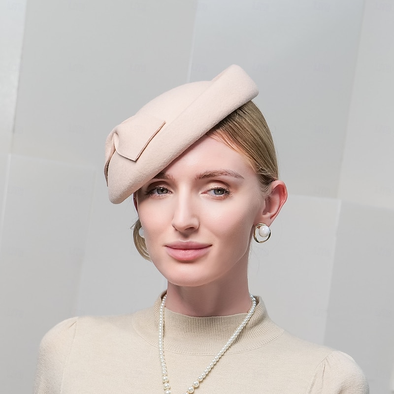 Hats 100% Wool Beret Hat Pillbox Hat Wedding Evening Party Elegant Wedding With Bowknot Cap Headpiece Headwear3