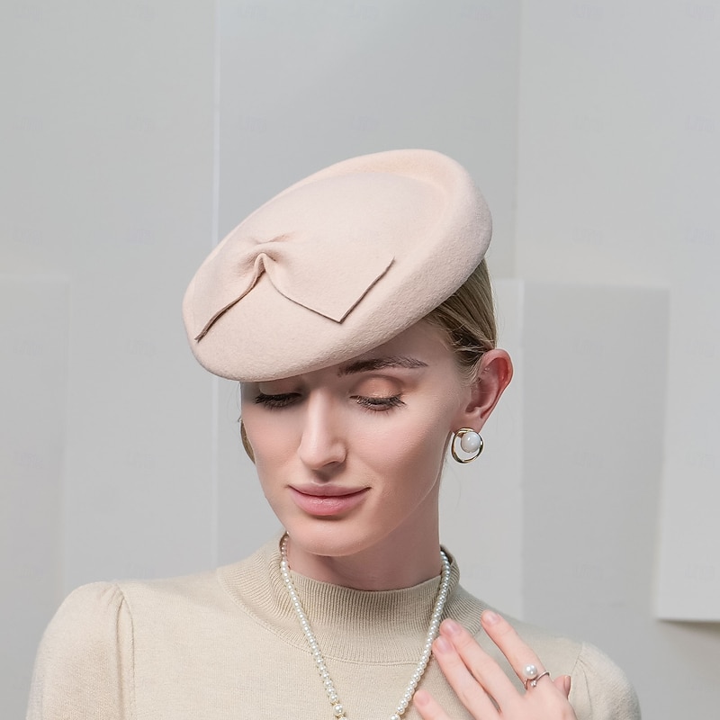 Hats 100% Wool Beret Hat Pillbox Hat Wedding Evening Party Elegant Wedding With Bowknot Cap Headpiece Headwear