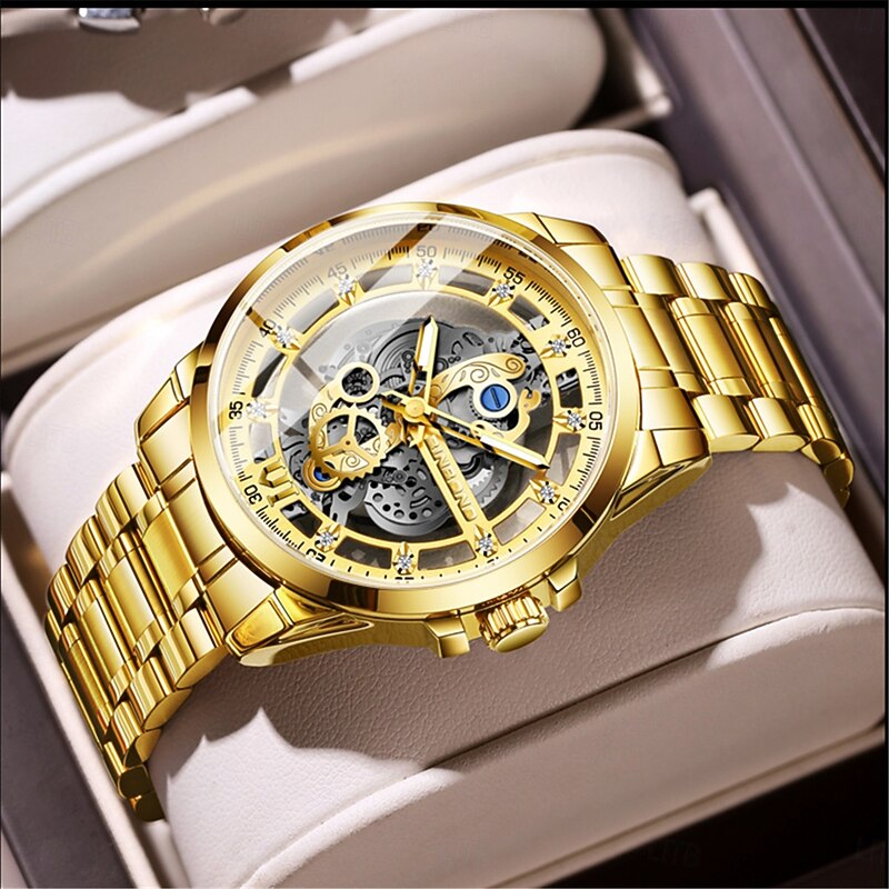 BINBOND Men Quartz Watch Luxury Large Dial Fashion Business Luminous Waterproof Leather Stainless Steel Strap Watch B505