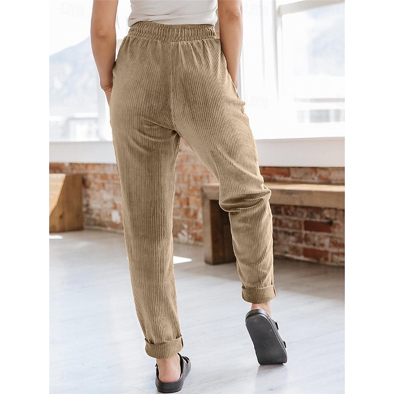 Women's Chinos Fashion Streetwear Full Length High Waist Plain Pocket Elastic Waistband Comfy Soft Comfortable Micro-elastic Outdoor Street Black Navy Blue Khaki Spring &  Fall Regular Fit2