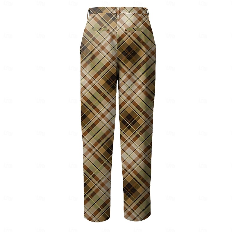 Men's Plaid Dress Pants Mid Waist Business Casual Formal Dailywear Zipper Pocket Summer Spring Fall 3D Print Black Blue khaki4