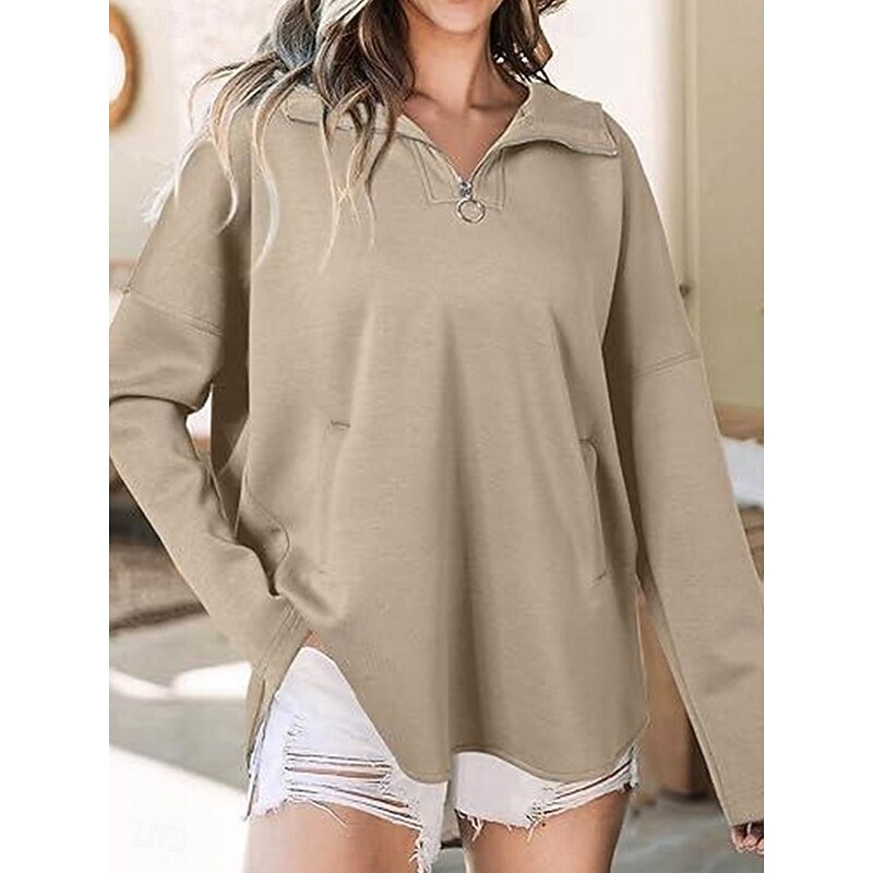 Women's Sweatshirt Casual Plain Street Dailywear Turtleneck Patchwork Long Sleeve White Khaki Gray Fall Winter3