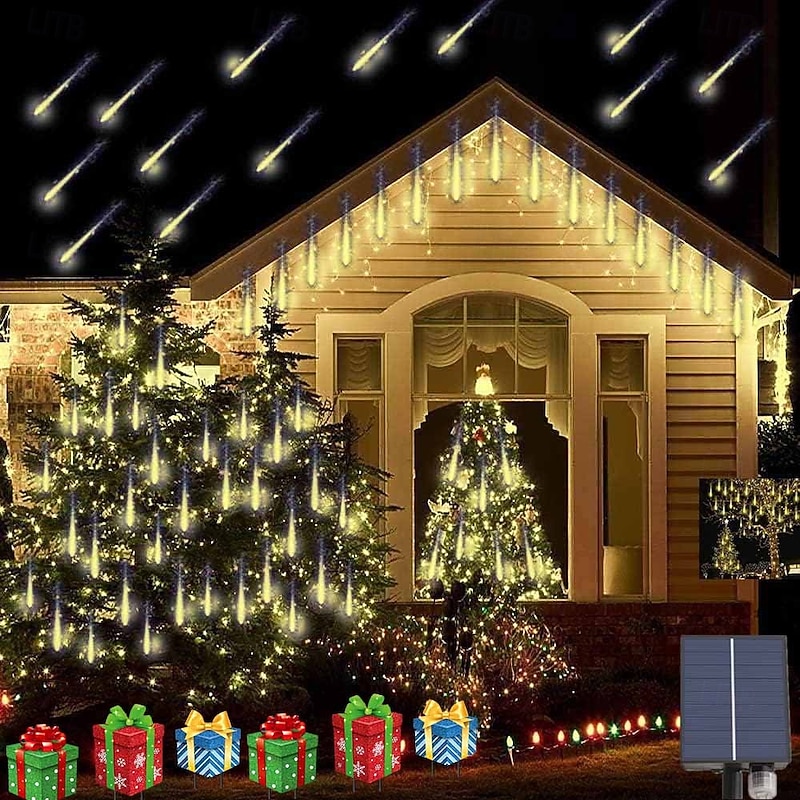Solar Outdoor Meteor Shower Light, 30cm, 8-144 LEDs Upgraded Solar String Lights Perfect for Christmas & Garden Decor2