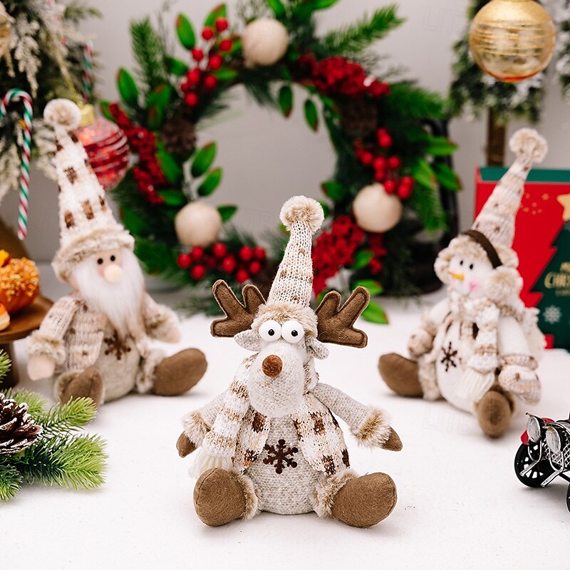 Christmas Plush Figurines, Nordic Santa and Snowman Decorations, Sitting Reindeer Dolls for Festive Home Decor and Holiday Display3