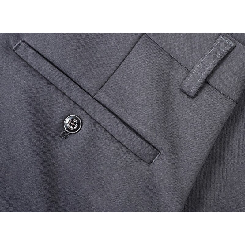Black Grey Men's Dress Pants Thick Long Solid Color High Elasticity Standard Fit Warm 20243