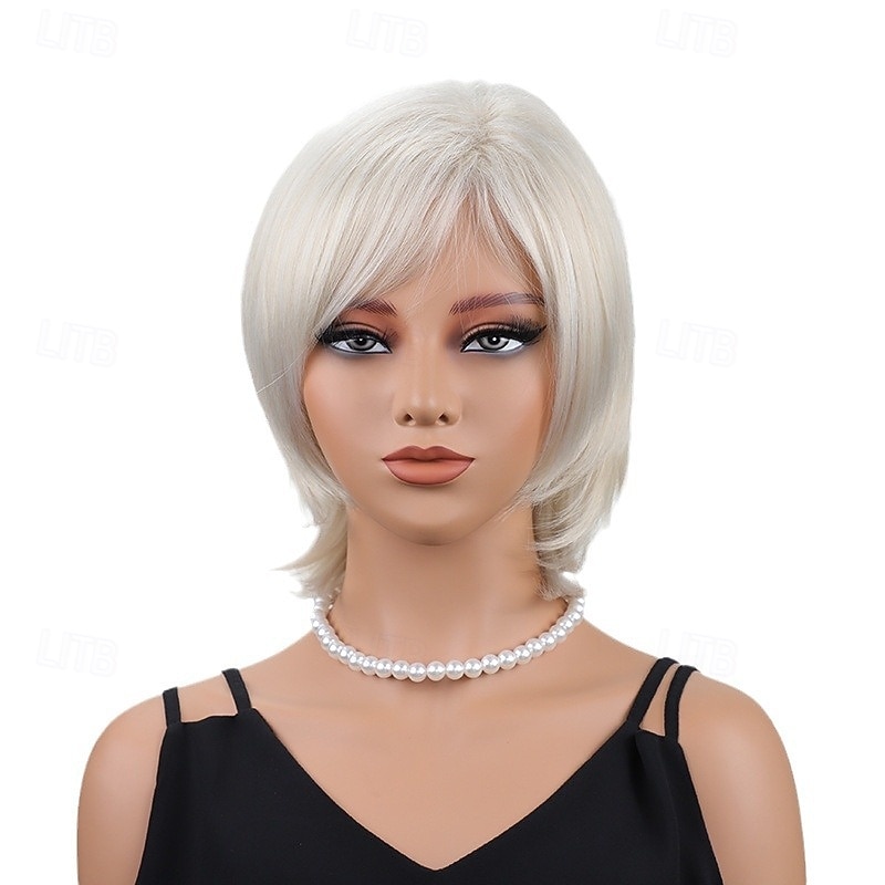 Short Blonde Wigs for Women Bob Wig Natural Straight Wig Side Part Hair for Daily Party Cosplay2